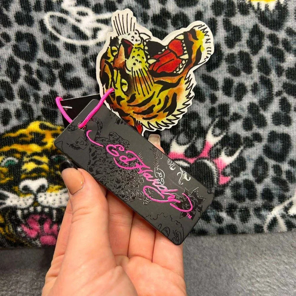 Ed Hardy 3 Pc Towel Set Tiger Leopard Print Y2K‎ Bath 28x54 Hand 16x26 Cotton